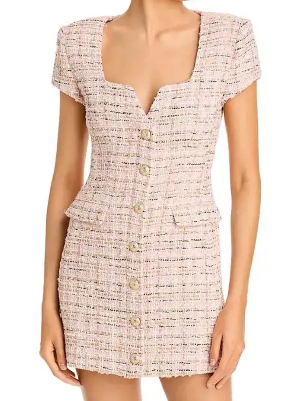 Generation Love Brunella Tweed Button Front Pink Melange Mini Dress size Large